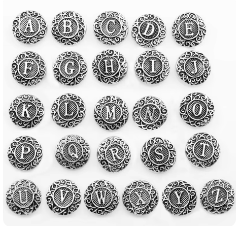 Alphabet Letters - Silver/Black - 12 mm